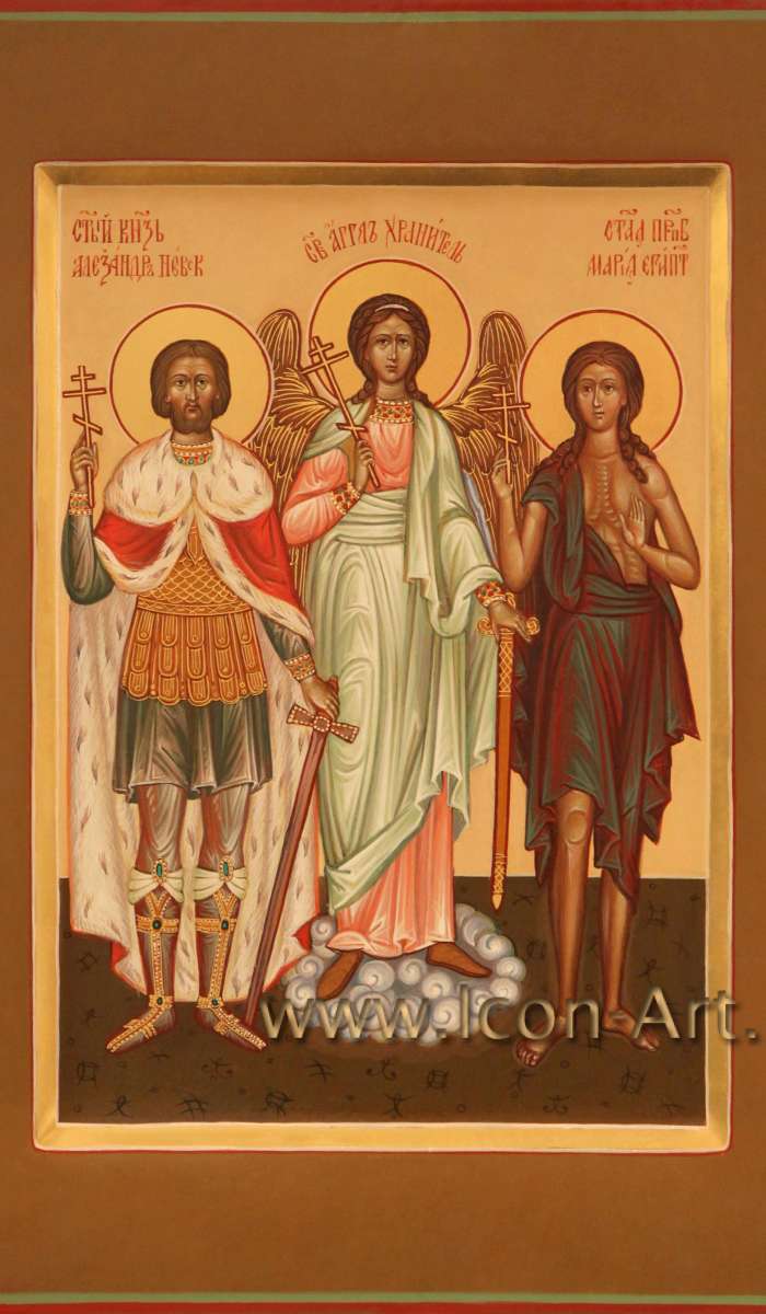 Фото: Семейная икона. Святой Ангел Хранитель, святой благоверный князь Александр Невский, святая преподобная Мария Египетская