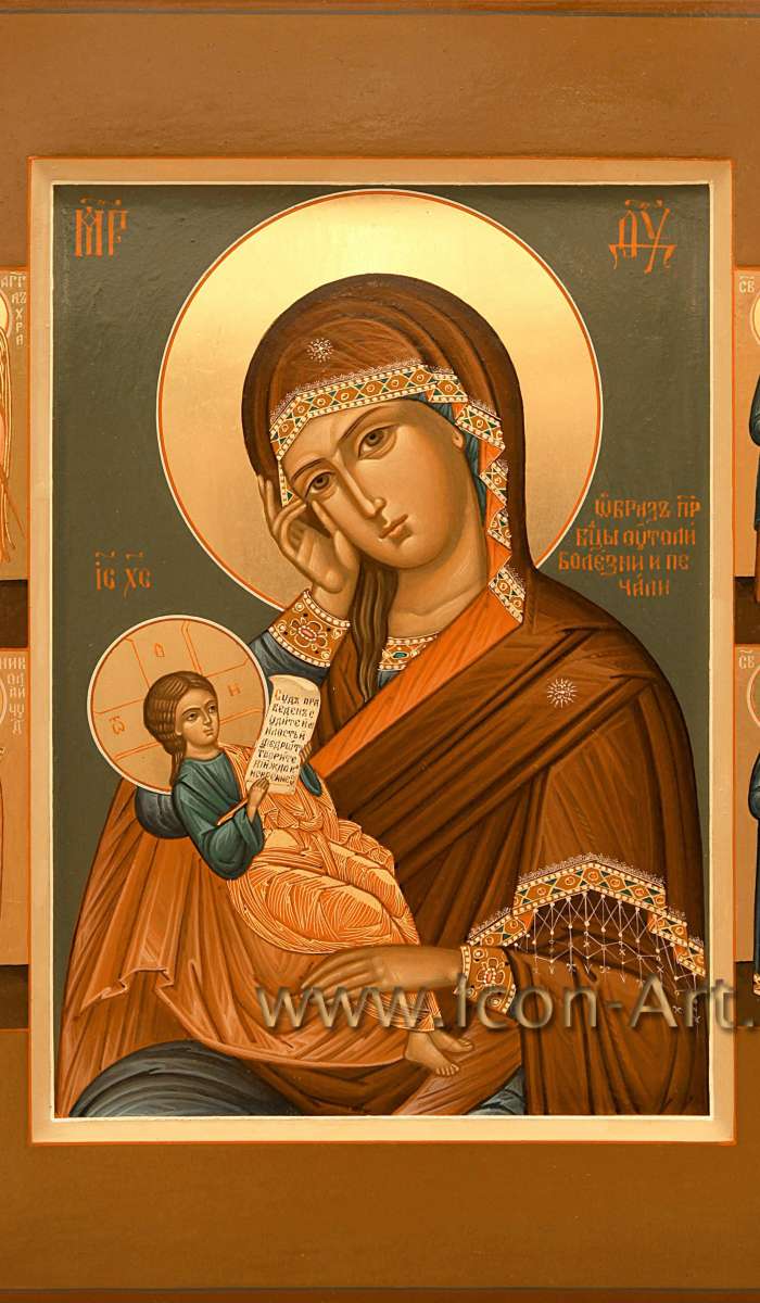 Фото: Пресвятая Богородица «Утоли моя печали», святые на полях: Ангел Хранитель, прп. Ксения Петербуржская, свт. Николай Чудотворец, ст. блаж. Матрона Московская