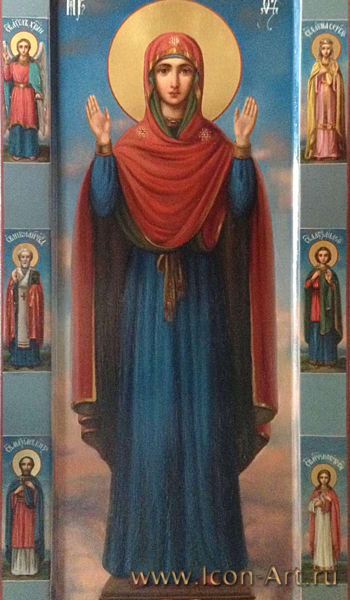 Фото: Пресвятая Богородица «Нерушимая Стена», святые на полях: Ангел Хранитель, ст. Елена Сербская, свт. Николай, мч. Александр, мч. Максим, мц. Любовь