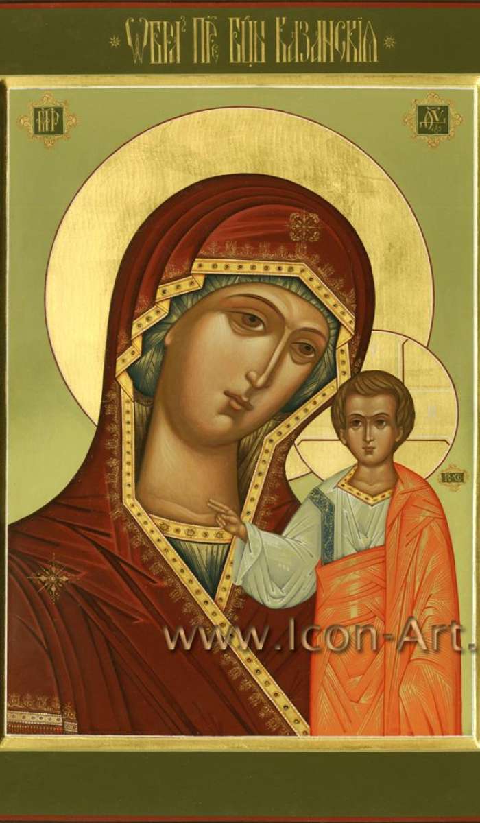 Фото: Икона Пресвятой Богородицы «Казанская».  На полях иконы святой Ангел Хранитель и святой Алексий митрополит Московский.