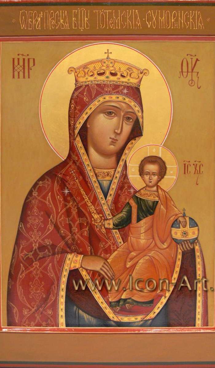 Фото: Икона Пресвятой Богородицы «Тотемская-Суморенская». На полях иконы святой Ангел Хранитель и святая равноап. великая княгиня Ольга.