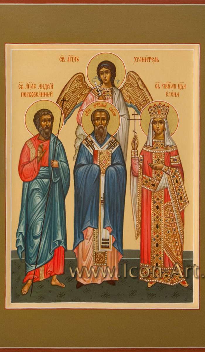 Фото: Семейная икона: ап. Андрей, свт. Артемий Солунский, равноап. царица Елена