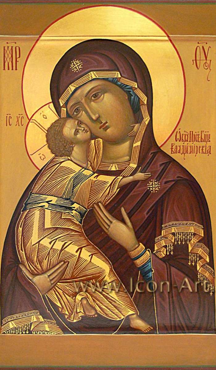 Фото: Икона Пресвятой Богородицы «Владимирская». На полях иконы святой Ангел Хранитель и святой патриарх Павел Новый.