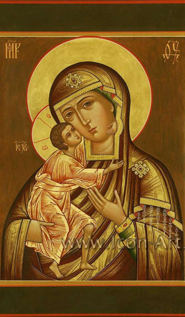 Фото: Икона Пресвятой Богородицы «Феодоровская». На полях иконы: святой Николая чудотворец, святая Ирина Египетская, святой Евгений Мелитинский, святая мц. Вера.