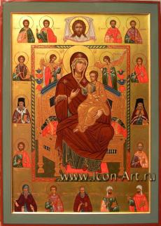 Икона Божией Матери Всецарица со святыми целителями на полях