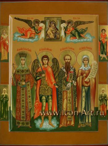 Семейная икона. Святая равноап. Елена, святой Архангел Михаил, святой Василий Великий и святая Дария Римская