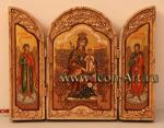 Складень из карельской березы с иконой Пресвятой Богородицы «Неувядаемый Цвет» и предстоящими святыми Ангелами