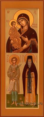 Святой Артемий Веркольский и святой Амвросий Оптинский. Икона Пресвятой Богородицы «Троеручица»