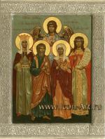 Семейная икона на которой изображены: святой Ангел Хранитель, святой Андрей Первозванный, святая царица Александра, святая мц. Ирина, святая мц. Артемия