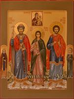 Семейная икона. Святой князь Борис, святая Марина Антиохийская и святой мученик Илия Томский