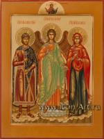 Семейная икона. Святой князь Борис, святой Ангел Хранитель и святая мученица Галина