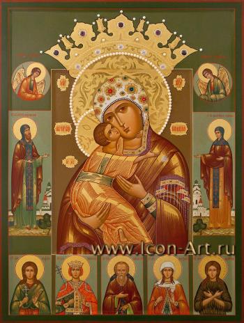Икона Пресвятой Богородицы «Владимирская-Волоколамская» с избранными святыми