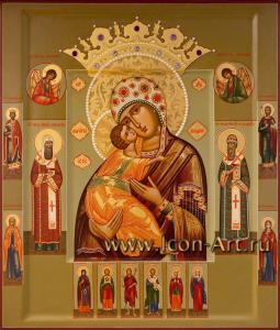 Икона Пресвятой Богородицы «Владимирская-Волоколамская» с избранными святыми