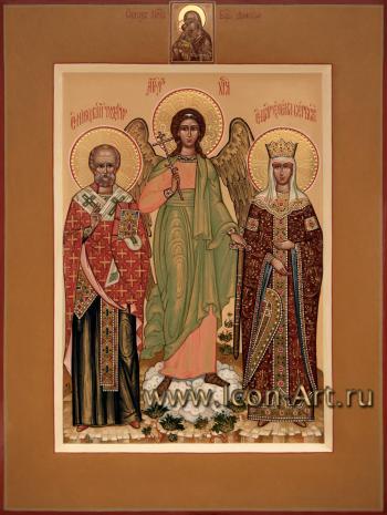 Семейная икона. Богородица «Донская», святые: святитель Николай Мирликийский, Ангел Хранитель, Елена, царица Сербская