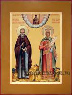Семейная икона: святой прп. Димитрий Прилуцкий и св. вмц. Екатерина