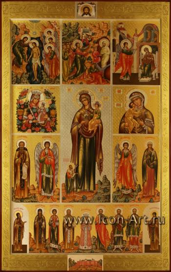 Семейная икона: Пресвятая Богородица «Тучная Гора» с избранными праздниками, иконами Пресвятой Богородицы и святыми