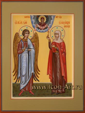 Семейная икона: Покров Пресвятой Богородицы, святой Ангел Хранитель и святая мученица Александра Анкирская