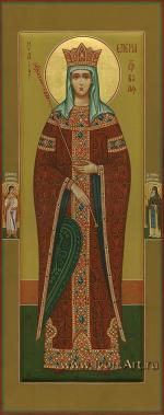 Святая королева Елена Сербская. На полях иконы святой Ангел Хранитель и святой Силуан Афонский.