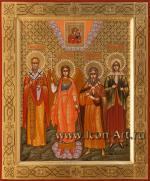 Семейная икона: святитель Николай Чудотворец, святой Ангел Хранитель, святой пророк Илия, святая блаженная Ксения Петербуржская