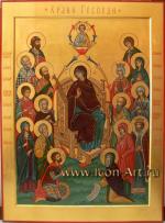 Икона Пресвятой Богородицы «О Тебе радуется» с предстоящими святыми покровителями семьи