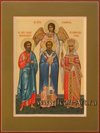 Семейная икона: ап. Андрей, свт. Артемий Солунский, равноап. царица Елена