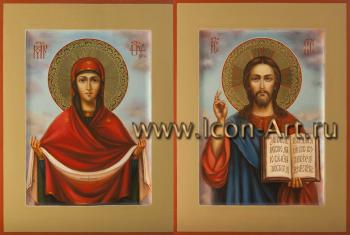 Венчальная пара с иконой Божией Матери «Покров»