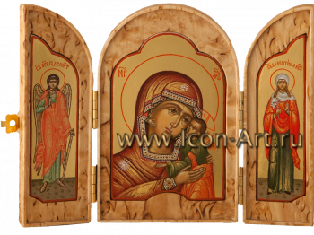 Складень: Пресвятая Богородица «Умиление», святой Ангел Хранитель и мц. Валентина