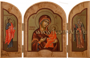 Складень: Пресвятая Богородица «Тихвинская», Архангел Михаил и св. Иоанн Милостивый