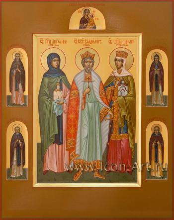 Семейная икона: св. Ангелина Сербская, кн. Владимир, св. Тамара Грузинская