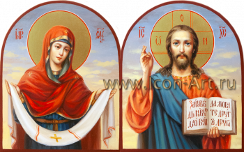 Венчальная пара с иконой Богородицы «Покров»