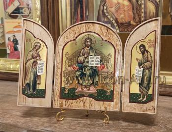Складень из карельской березы  Спас  на престоле, Пресвятая Богородица и святой Иоанн Предтеча