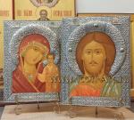 Венчальные иконы в серебряной басме. Пресвятая Богородица Казанская и Господь Вседержитель