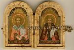 Складень из карельской березы с Николаем Чудотворцем и Александром Константинопольским.