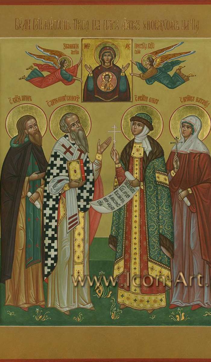 Фото: Семейная икона. На ней изображенны: святой кн. Игорь, святой Артемон (Артемий) Солунский (Селевский), святая равноап. княгиня Ольга,  святая мц. Наталия. На полях иконы: святой Виктор Дамасский, святая мц. Татиана, святой Василий блж., свят