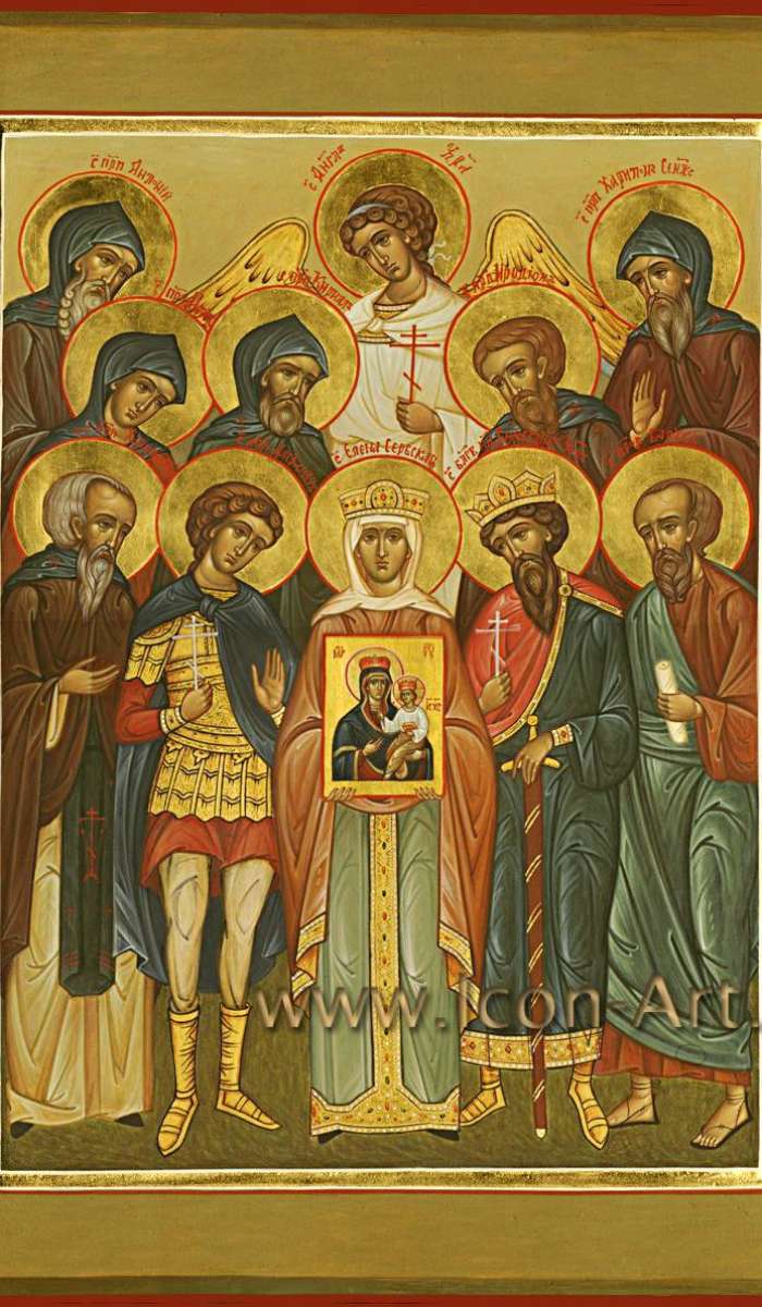 Фото: Семейная икона. Святой прп. Антоний, святая прп. Мария, святой прп. Харитон Исповедник, святой прп. Кирилл, святой мч. Александр, святая Елена Сербская, святой прп. Иродион, святой блгв. князь Вячеслав Чешский,  святой прп. Харитон Сянжемск