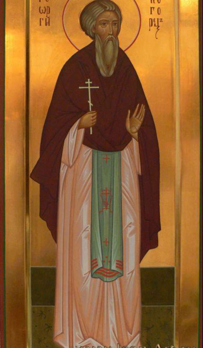 Фото: Мерная икона. Святой Георгий Святогорец, Иверский (Афонский), ктитор, перелагатель Святого Писания на грузинский язык