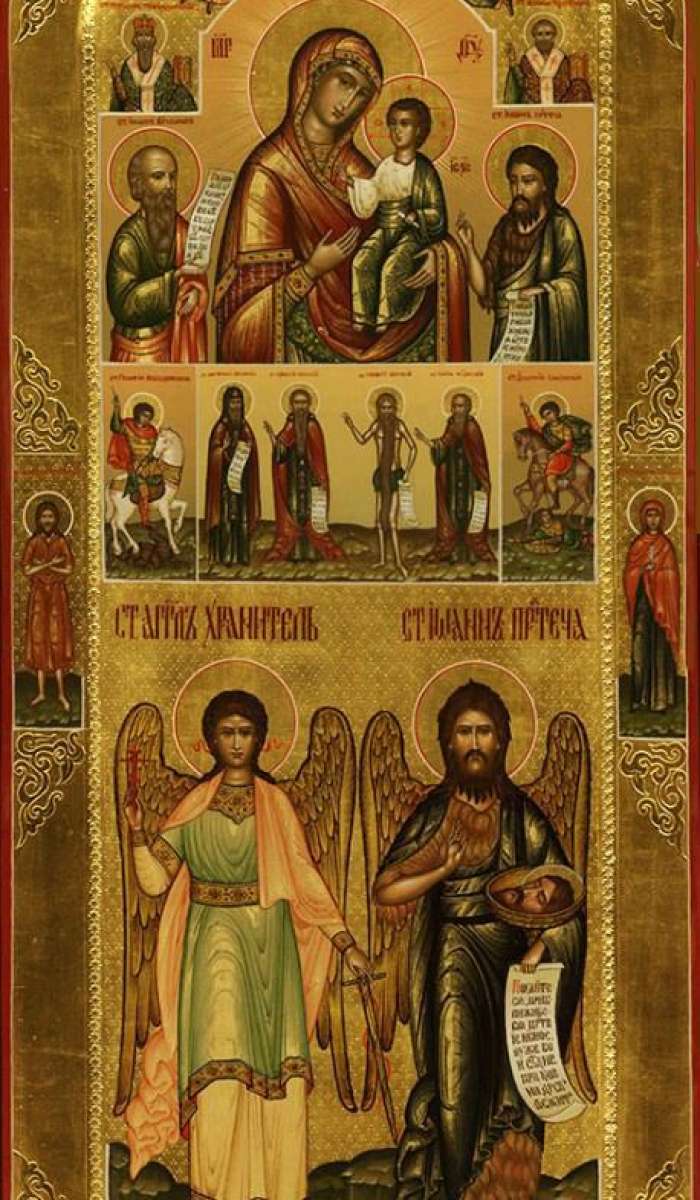 Фото: Святой пророк и креститель Иоанн Предтеча, святой Ангел Хранитель, образ Пресвятой Богородицы «В скорбях и печалях утешение», святой святитель  Спиридон Тримифунтский, святой Николай Чудотворец, святой ап. Иоанн Богослов,  святой влм. Георг