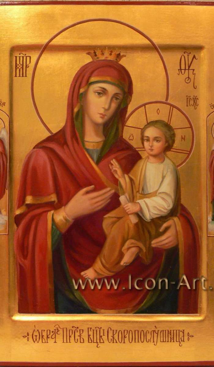 Фото: Икона Пресвятой Богородицы «Скоропослушница».  На полях иконы святой Архангел Михаил и святая Анна Персидская