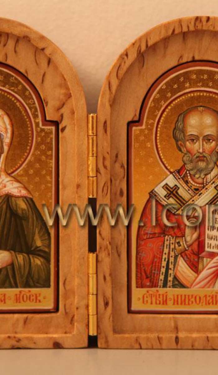 Фото: Складень. Святой Николай Чудотворец и Святая Матрона Московская