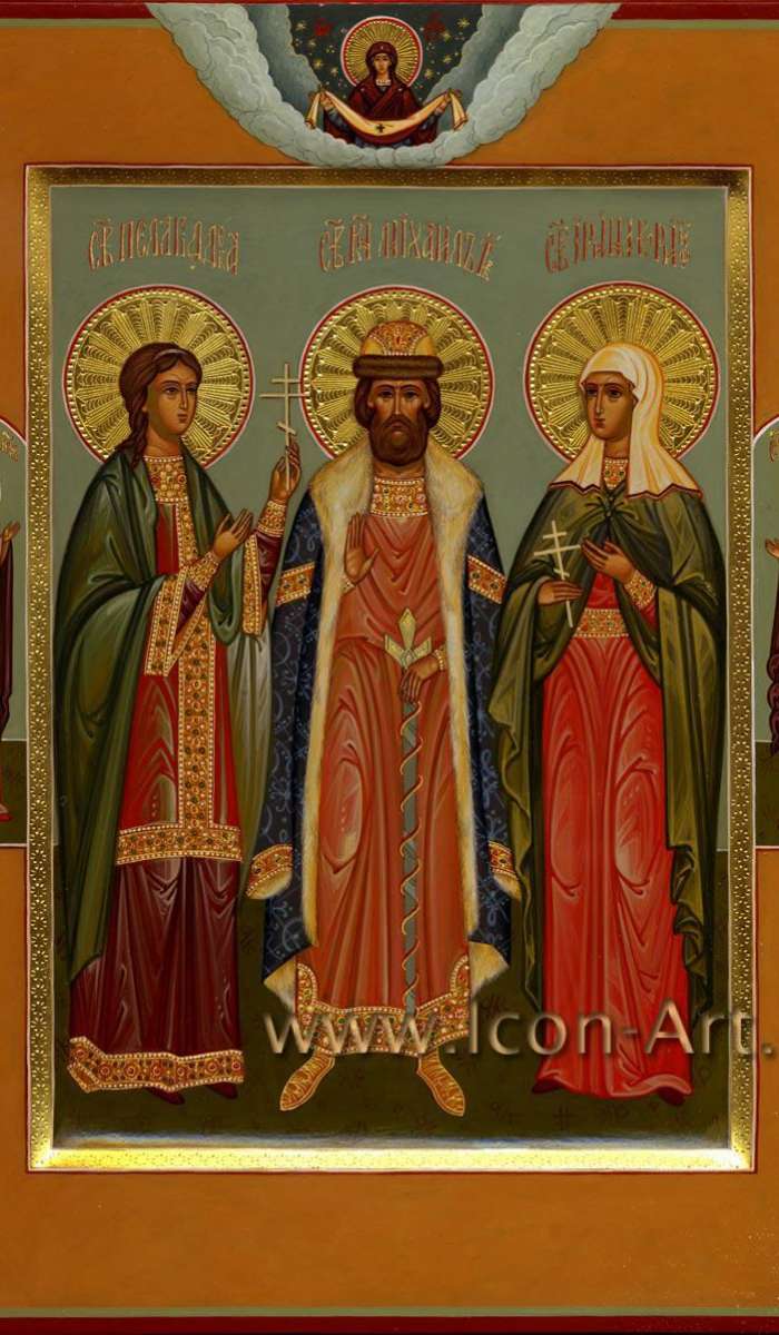 Фото: Семейная Икона. Святая Пелагия Антиохийская, мц., дева, святой князь Михаил Тверской и святая Ирина Корифская, мц.