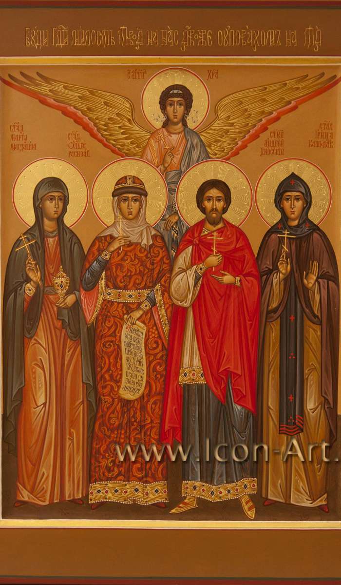 Фото: Святая Мария Магдалина, святая равноапостольная Ольга, святой мч. Андрей Хиосский, святая прп. Ирина Капподакийская и святой Ангел Хранитель