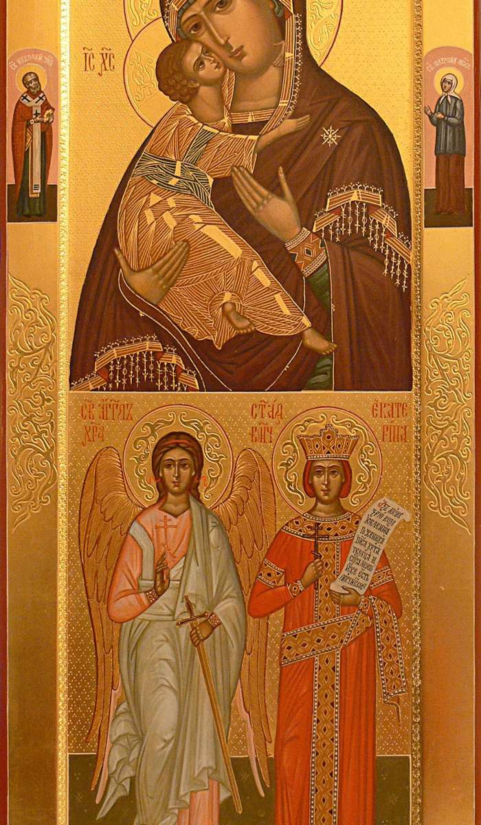 Фото: Святая мученица Екатерина и святой ангел Хранитель. Икона Пресвятой Богородицы «Владимирская» 