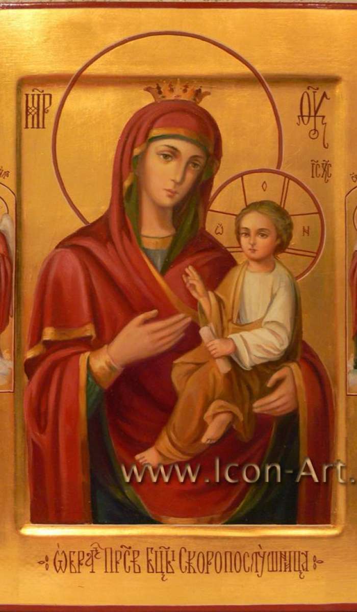 Фото: Образ Пресвятой Богородицы Скоропослушница. На полях иконы святой Архангел Михаил и святая Анна Персидская.