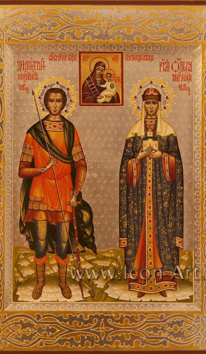 Фото: Семейная икона. Святой Димитрий Солунский и святая княгиня Ольга. Образ Пресвятой Богородицы «Путивльская»