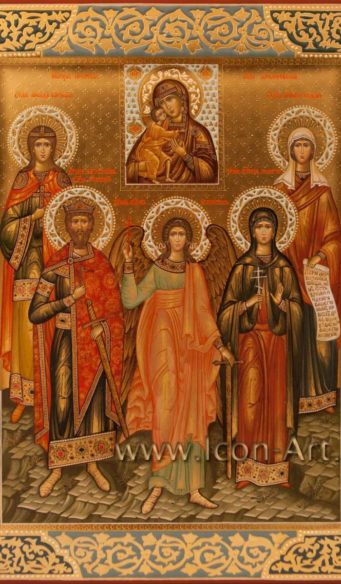 Фото: Семейная икона. Святая мученица Наталия, святой Вячеслав Чешский, святой ангел Хранитель, святая мученица Пелагея, святая мученица София