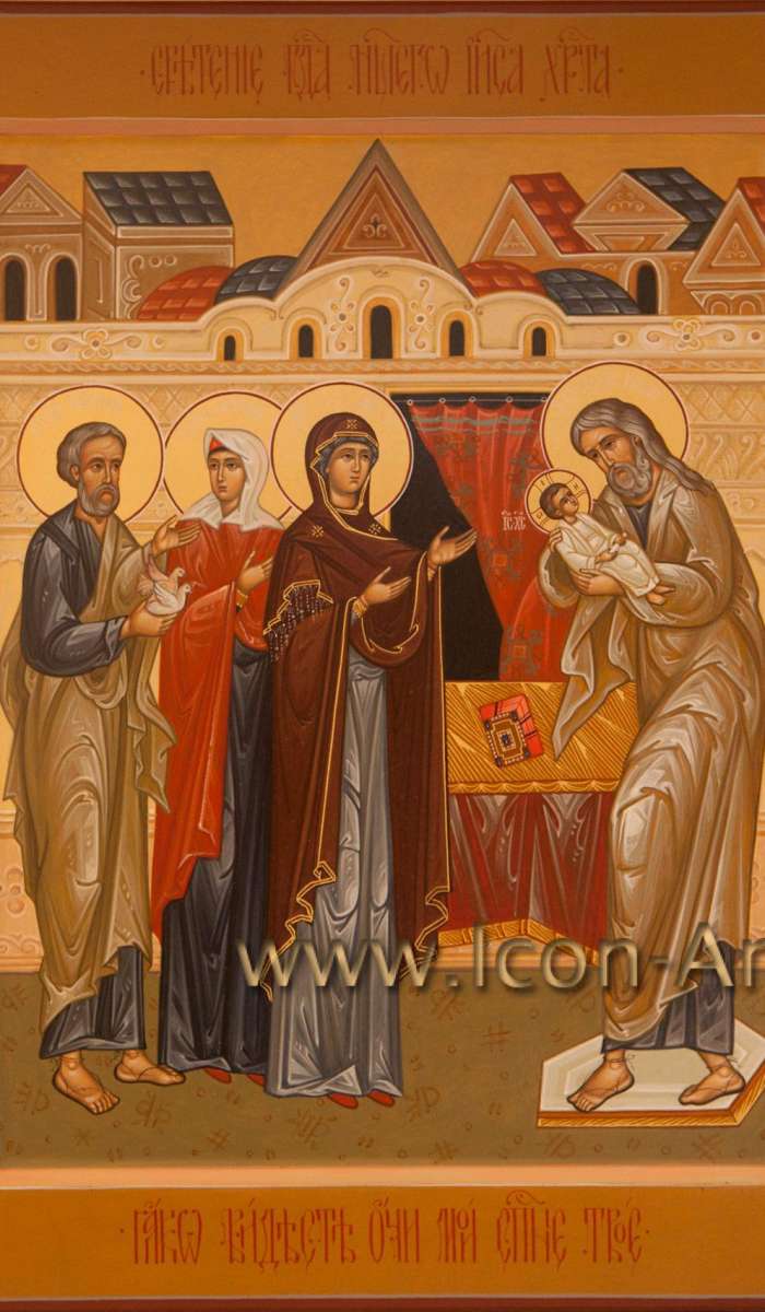 Фото: Сретение Господне. На полях иконы: святой Ангел Хранитель, святая великомуч. Екатерина, святой Алексий Митрополит Московский, святая мученица Наталия, святая новомуч. Елисавета Феодоровна