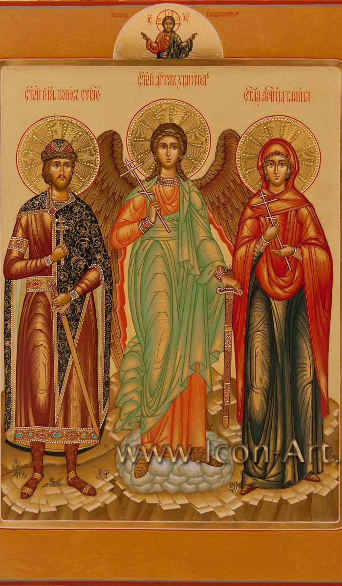 Фото: Семейная икона. Святой князь Борис, святой Ангел Хранитель и святая мученица Галина