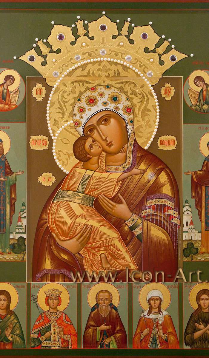 Фото: Икона Пресвятой Богородицы «Владимирская-Волоколамская» с избранными святыми