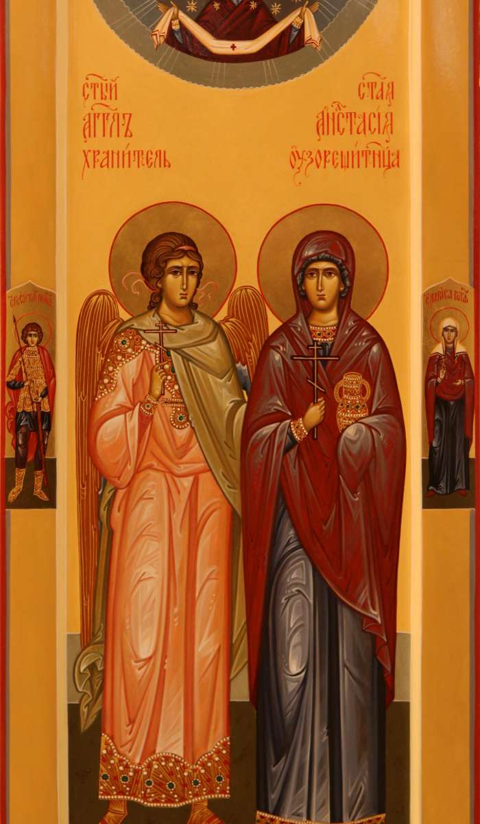 Фото: Святая Анастасия Узорешительница и святой Ангел Хранитель.Покров Пресвятой Богородицы. Святые: Георгий Победоносец и Лариса Готфская