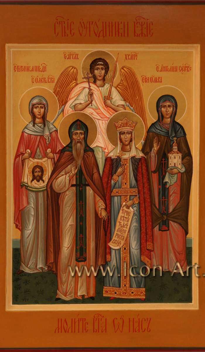 Фото: Семейная икона. Святые: праведная Вероника, Князь Олег Брянский, Ангелина Сербская и Ангел Хранитель.